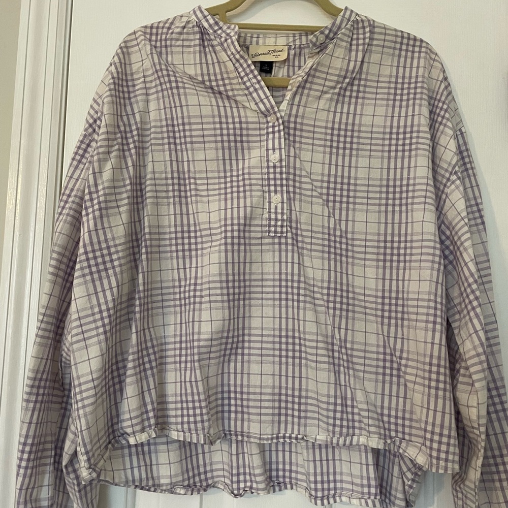 Purple Plaid Button-Up Blouse